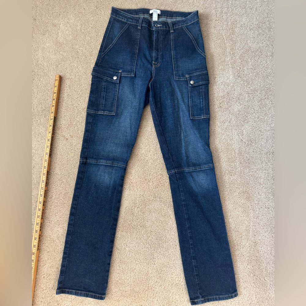 Forever 21 Cargo Jeans Dark Wash‎ Denim Straight Legside pockets 80’s y2k - Picture 11 of 11
